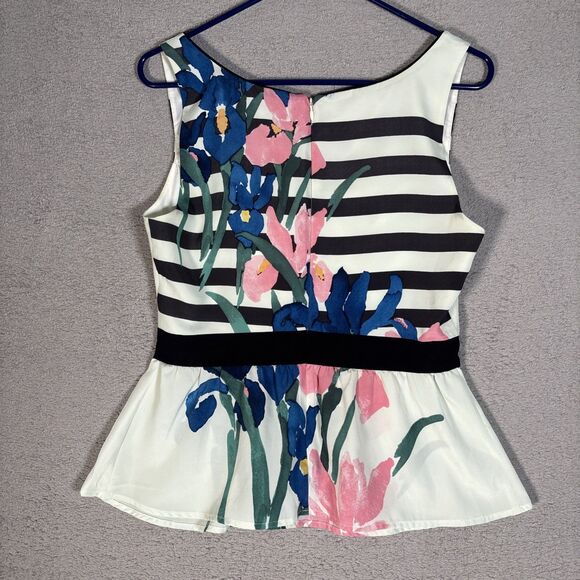 Anthro Corey Lynn Calter Women’s Size 4 Tank‎ Top Peplum Blouse Floral Striped - Picture 9 of 11